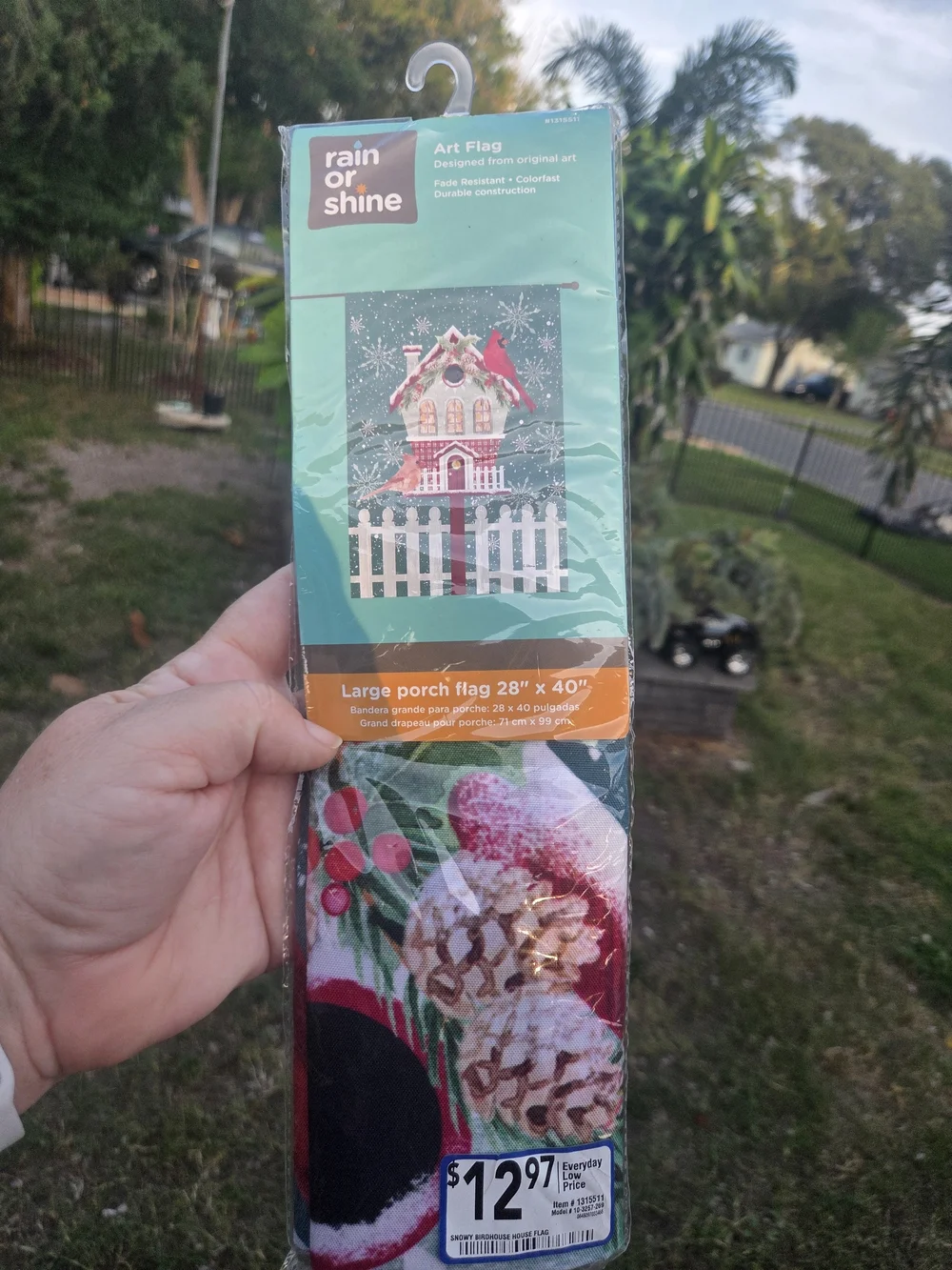 Rain or Shine Large House Porch Flag Winter Birdhouse Cardinals Nylon 28x40 NEW